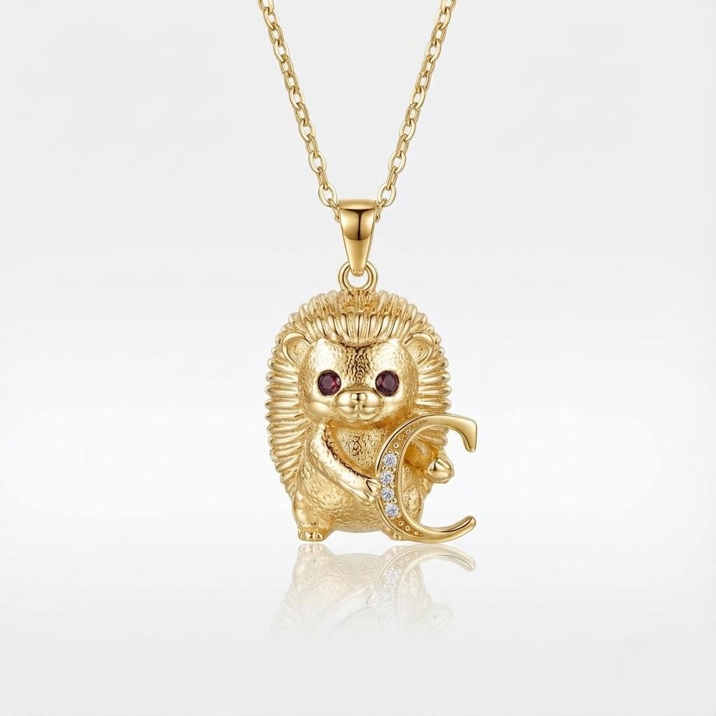 Personalized Hedgehog Initial Necklace - Custom Letter Animal Pendant - Cute Hedgehog Jewelry - 925 Sterling Silver Gift for Kids & Daughter