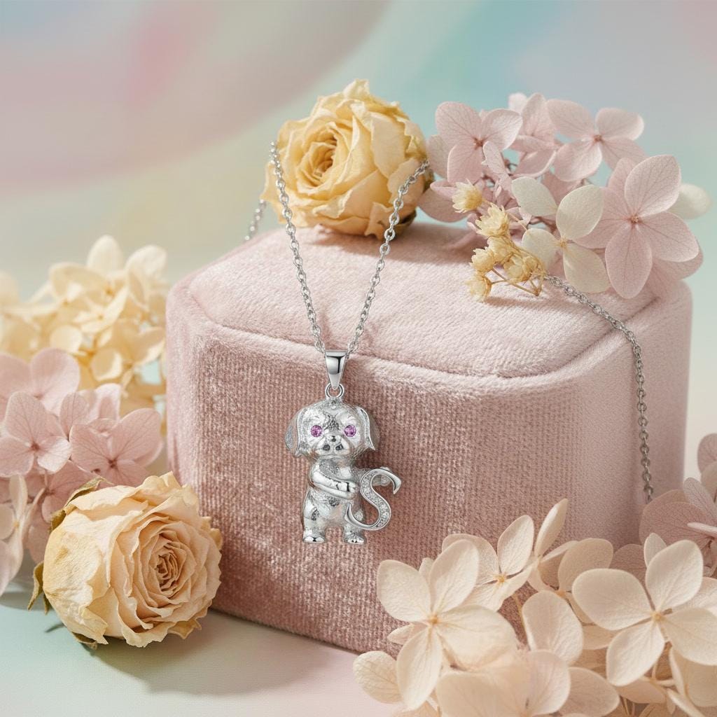 Personalized Gold Dog Initial Necklace - Custom Sparkling Letter Pendant - 925 Sterling Silver Animal Jewelry - Gift for Dog Lovers