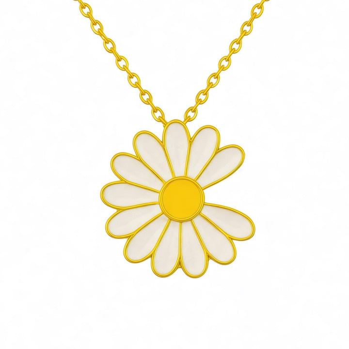 Gold Daisy Necklace, White Enamel Flower Pendant, Minimal Floral Jewelry