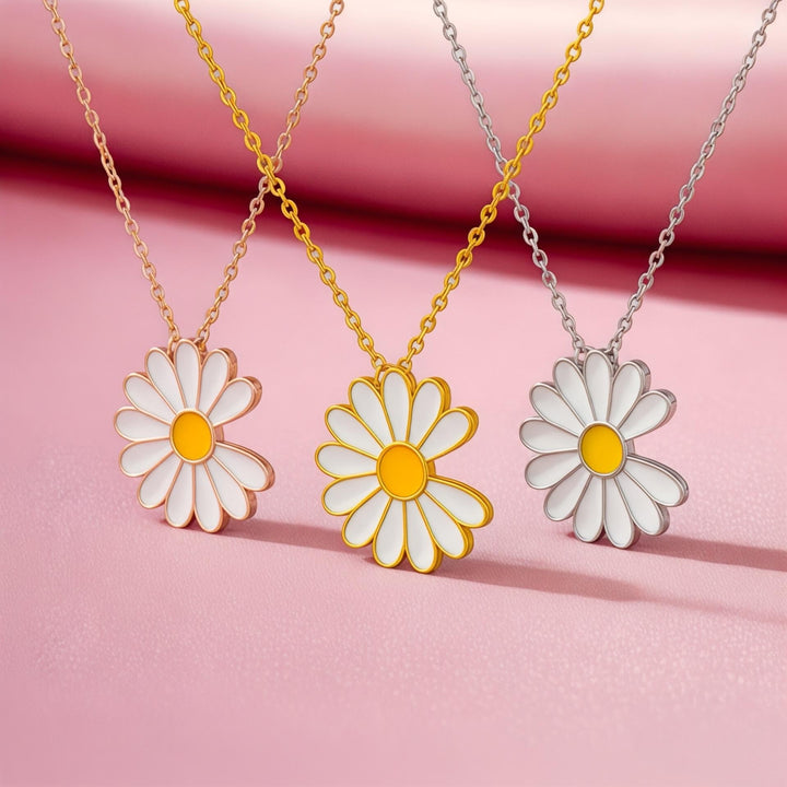 Gold Daisy Necklace, White Enamel Flower Pendant, Minimal Floral Jewelry