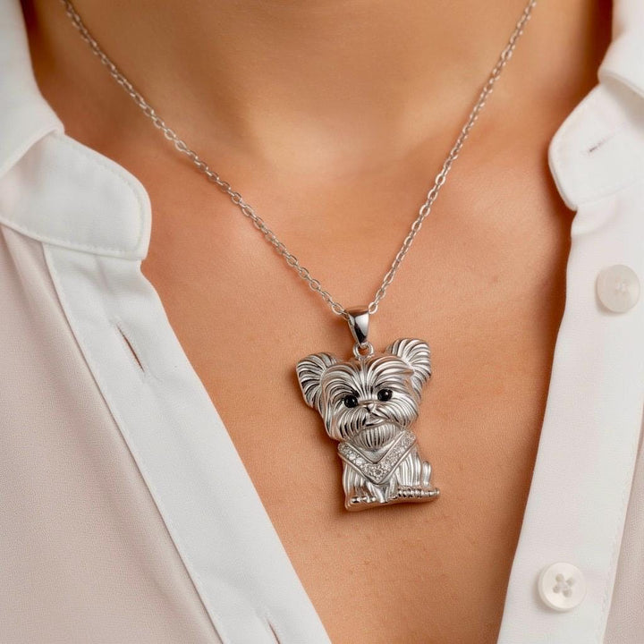 925 Sterling Silver Yorkie Necklace, Tiny Yorkshire Terrier Pendant, Realistic Dog Mom Jewelry, Pet Memorial Gift, Handmade Silver Animal Ch