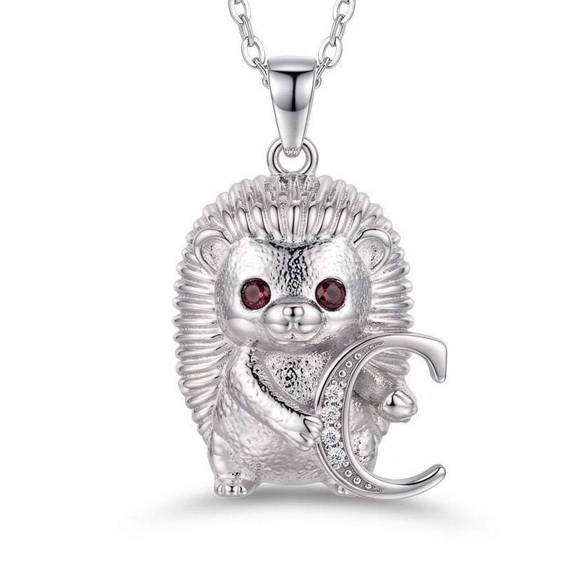 Personalized Hedgehog Initial Necklace - Custom Letter Animal Pendant - Cute Hedgehog Jewelry - 925 Sterling Silver Gift for Kids & Daughter