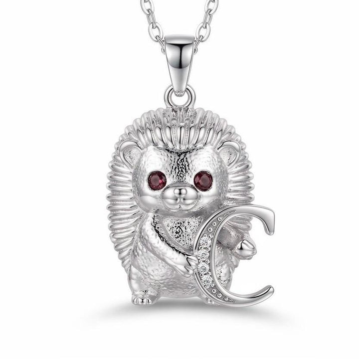 Personalized Hedgehog Initial Necklace - Custom Letter Animal Pendant - Cute Hedgehog Jewelry - 925 Sterling Silver Gift for Kids & Daughter
