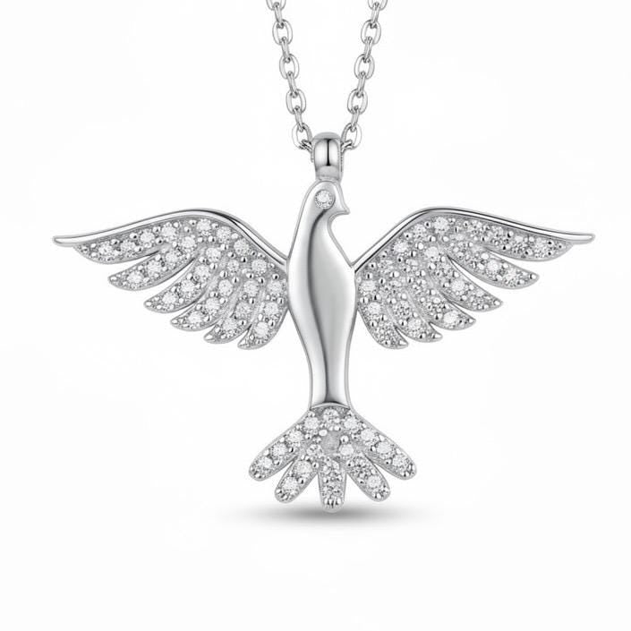 Angel Wing Sterling Silver Necklace, Sparkling CZ Bird Pendant, Minimal Dainty Gift for Her