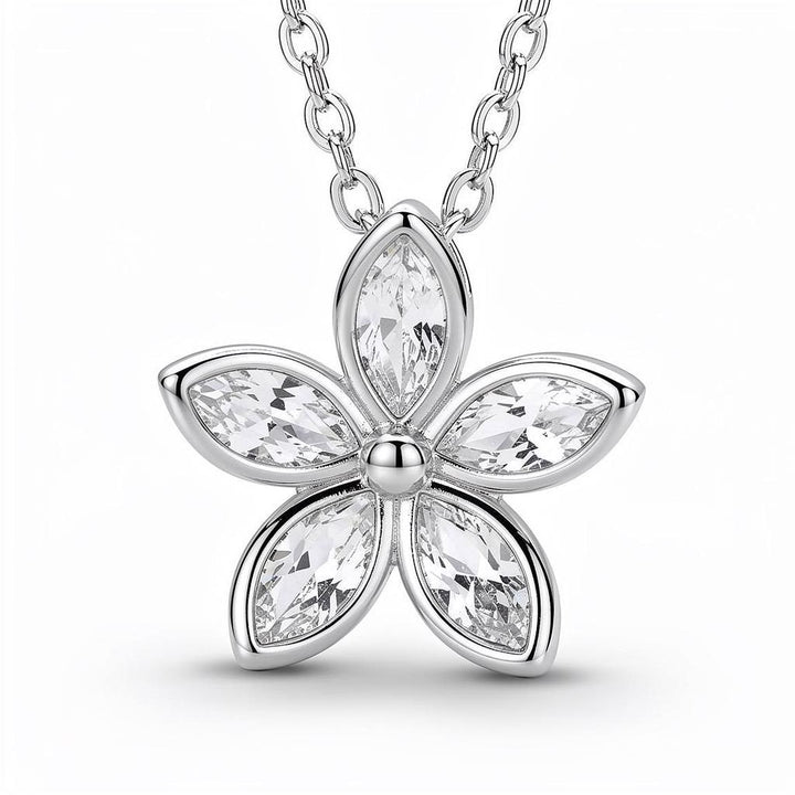 925 Sterling Silver Flower Necklace with Colorful Crystals, Dainty Floral Pendant for Women, Red Green Purple Yellow Black Stone Jewelry