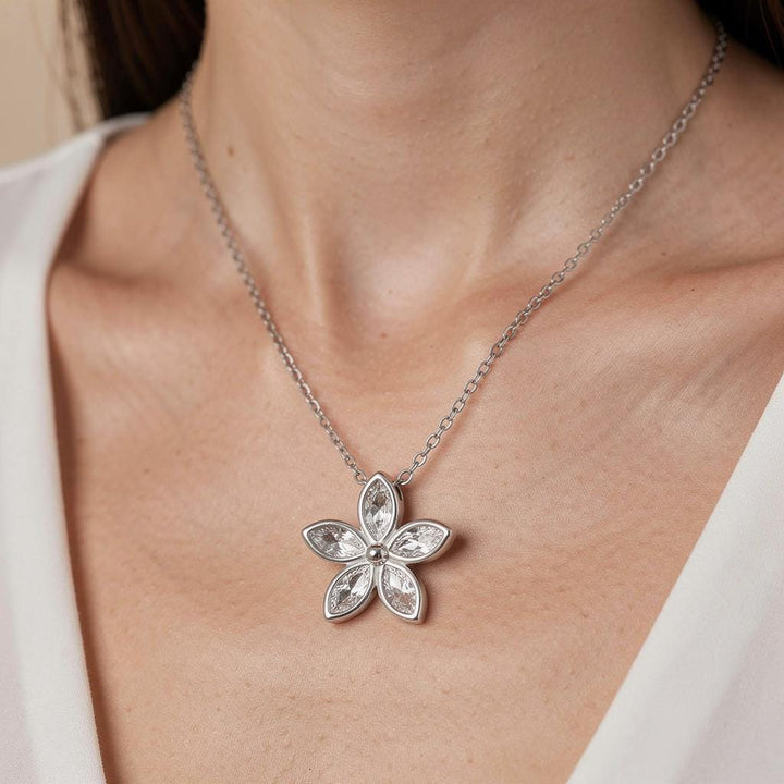 925 Sterling Silver Flower Necklace with Colorful Crystals, Dainty Floral Pendant for Women, Red Green Purple Yellow Black Stone Jewelry