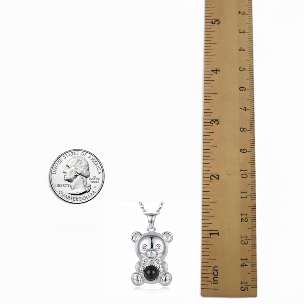 Teddy Bear Projection Necklace, I Love You in 100 Languages, 925 Sterling Silver Romantic Gift for Girlfriend