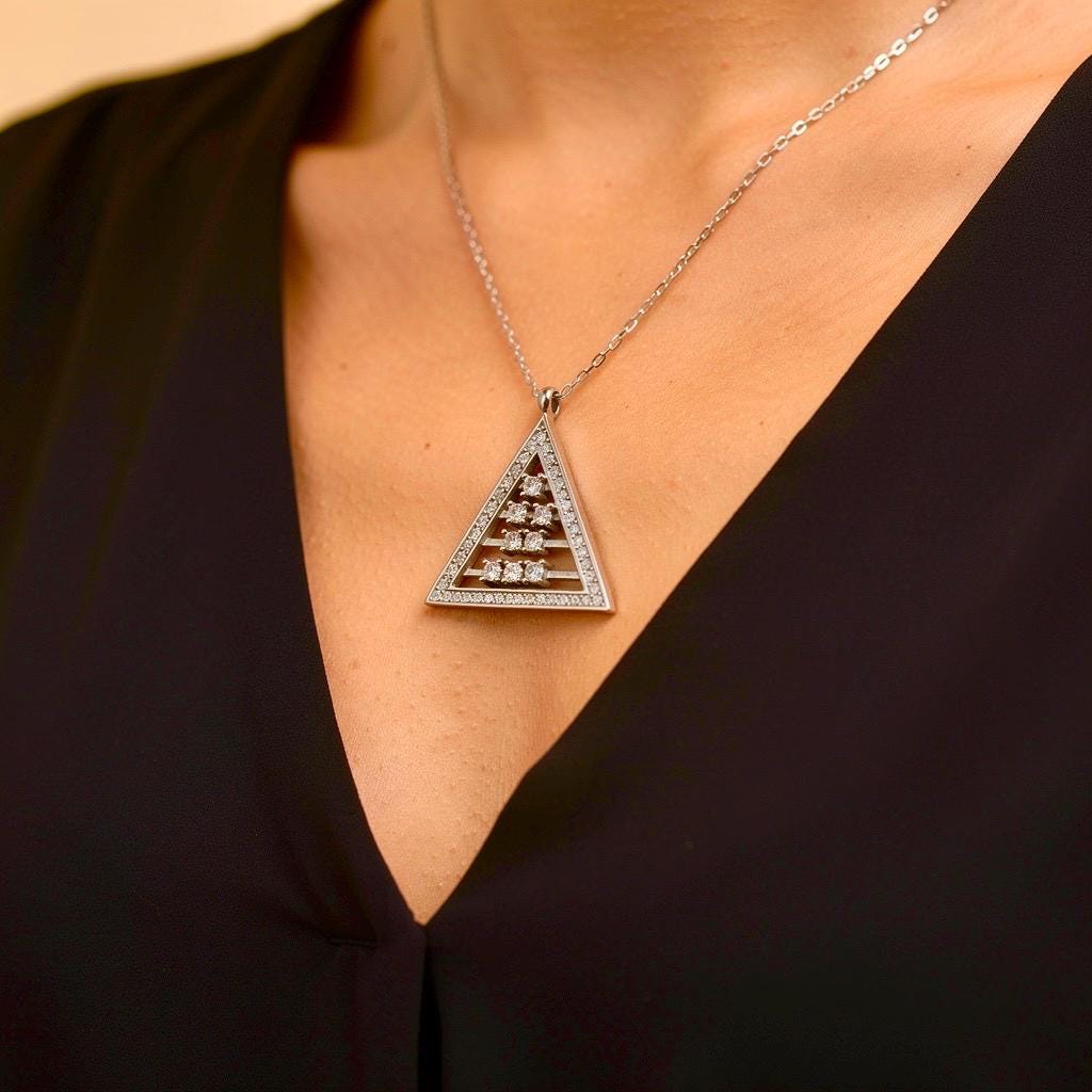 Handmade Sterling Silver Abacus Necklace, Moving Triangle Fidget Jewelry, Unique Kinetic Gift