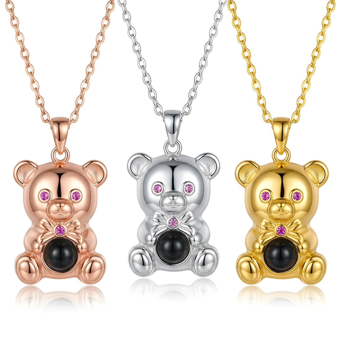 Teddy Bear Projection Necklace, I Love You in 100 Languages, 925 Sterling Silver Romantic Gift for Girlfriend