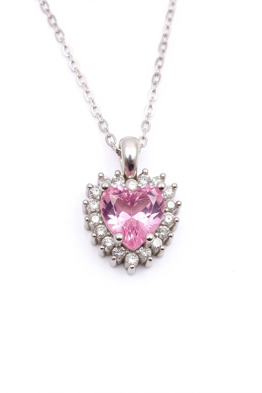 Birthstone Heart Pendant Necklace, Silver Coquette Jewelry