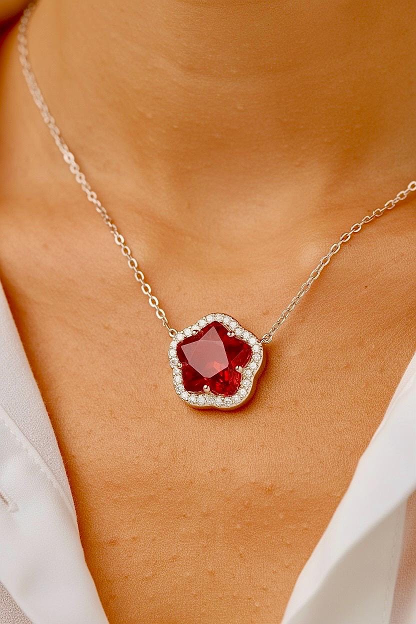 925 Sterling Silver Star Necklace, Purple Amethyst Flower Pendant, Dainty Celestial Jewelry for Women, Silver Starburst Charm, Gift for Her