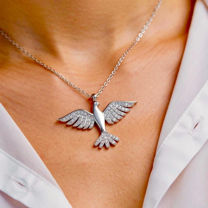 Angel Wing Sterling Silver Necklace, Sparkling CZ Bird Pendant, Minimal Dainty Gift for Her
