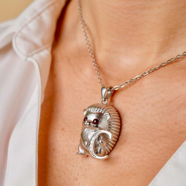 Personalized Hedgehog Initial Necklace - Custom Letter Animal Pendant - Cute Hedgehog Jewelry - 925 Sterling Silver Gift for Kids & Daughter