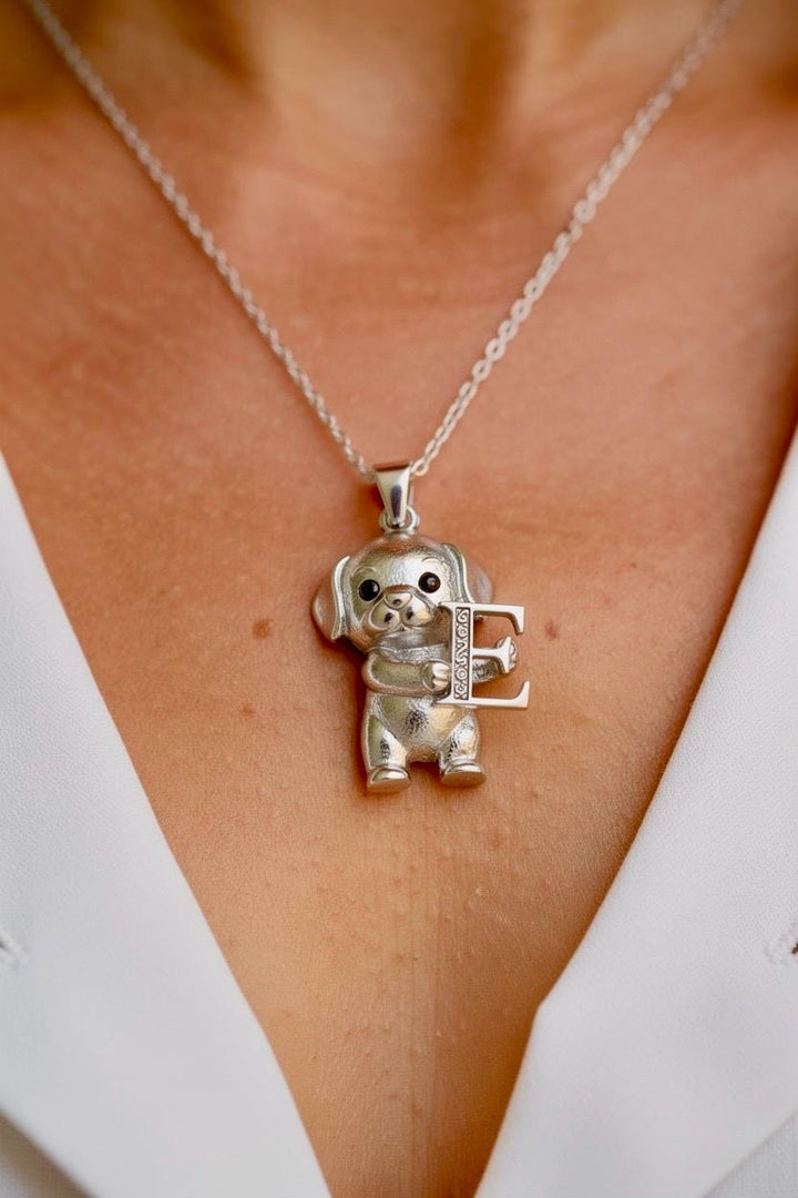 Personalized Gold Dog Initial Necklace - Custom Sparkling Letter Pendant - 925 Sterling Silver Animal Jewelry - Gift for Dog Lovers