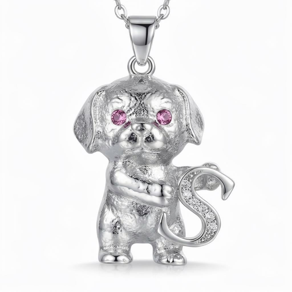 Personalized Gold Dog Initial Necklace - Custom Sparkling Letter Pendant - 925 Sterling Silver Animal Jewelry - Gift for Dog Lovers