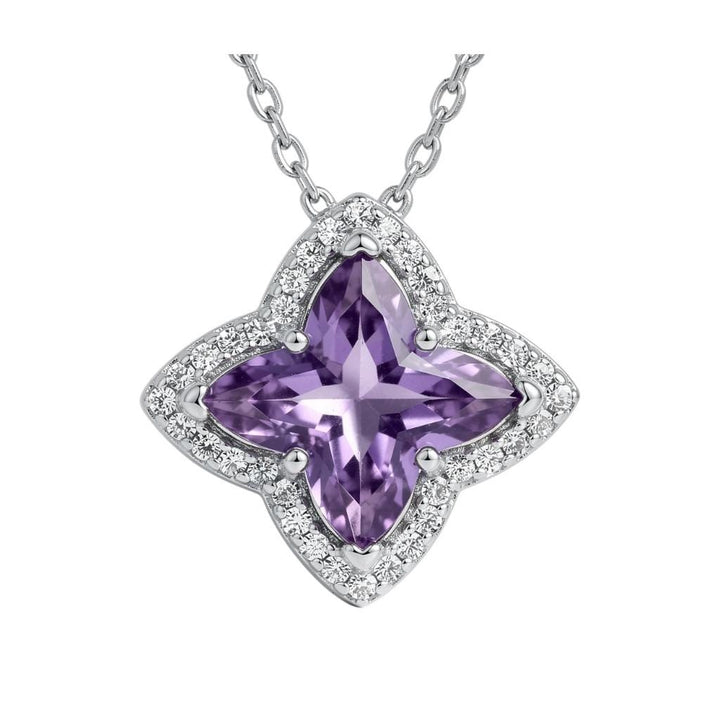 Clover Gemstone Necklace, 925 Sterling Silver Flower Pendant, Four Leaf Clover Jewelry, Emerald Ruby Sapphire Amethyst Options, Gift for Her