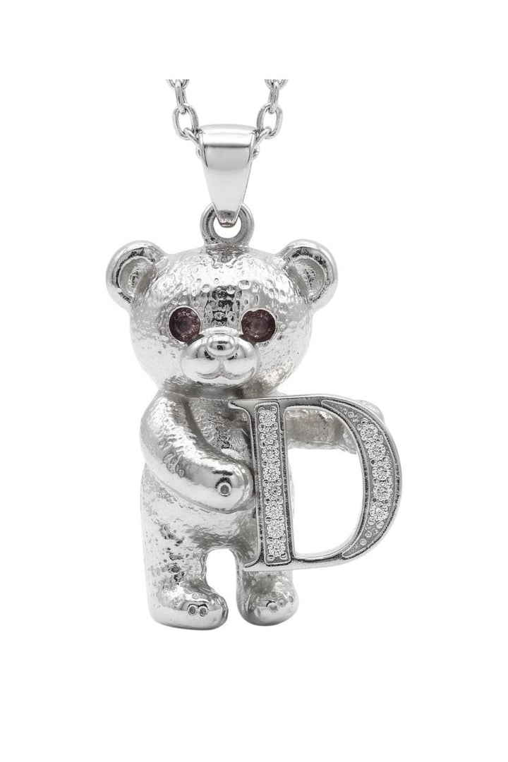 Custom Initial Teddy Bear Necklace - Choose Your Letter - Personalized Silver Bear Pendant - Monogram Animal Jewelry - Gift for Her & Kids