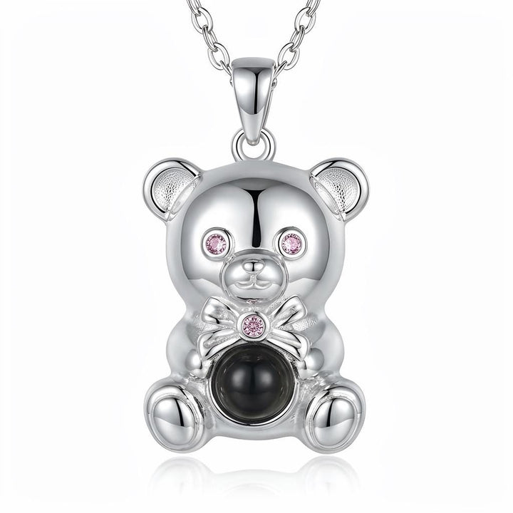 Teddy Bear Projection Necklace, I Love You in 100 Languages, 925 Sterling Silver Romantic Gift for Girlfriend