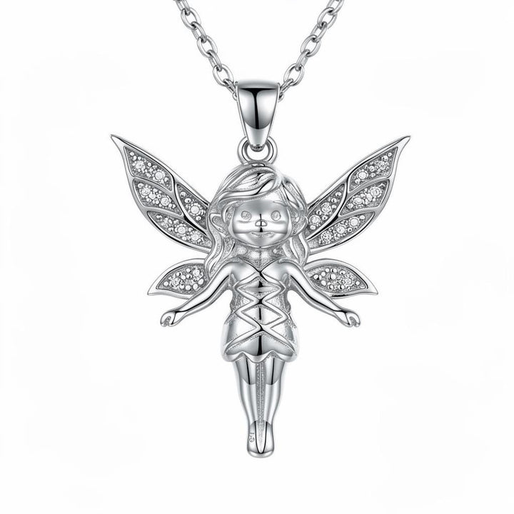 925 Sterling Silver Fairy Necklace, Dainty Angel Pendant with Sparkly Wings, Magical Spirit Jewelry, Fairy Tale Gift for Her, Whimsical Char
