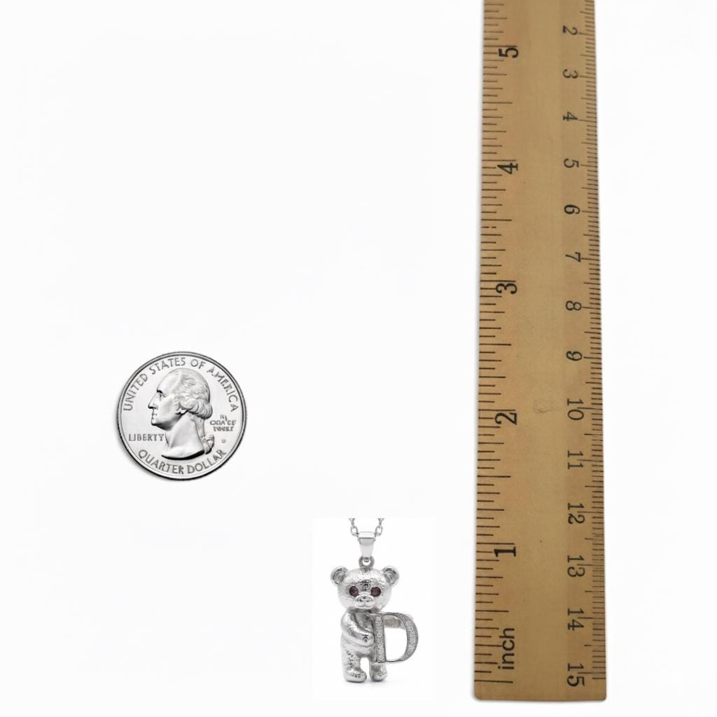 Custom Initial Teddy Bear Necklace - Choose Your Letter - Personalized Silver Bear Pendant - Monogram Animal Jewelry - Gift for Her & Kids