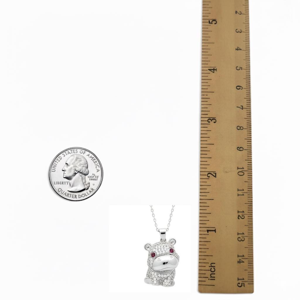 Sparkling Hippo Necklace in 925 Sterling Silver, Cute Hippo Pendant with Pink Zirconia, Unique Animal Jewelry, Gift for Hippo Lovers, Dainty