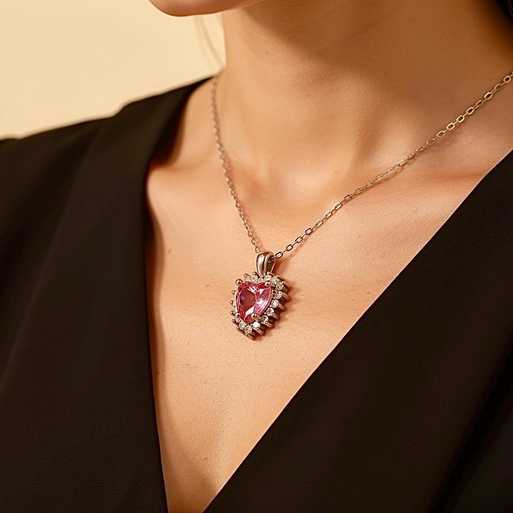Birthstone Heart Pendant Necklace, Silver Coquette Jewelry