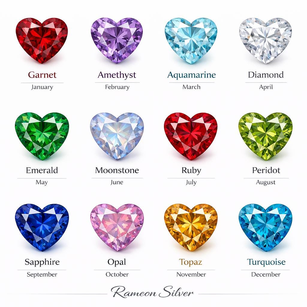 Birthstone Heart Pendant Necklace, Silver Coquette Jewelry